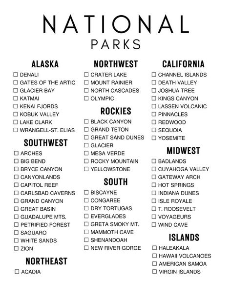 National Parks List, National Parks Checklist, National Park Checklist, List Of National Parks, Survival Skills Emergency Preparedness, Summer To Do List, Lassen Volcanic, Dry Tortugas, Carlsbad Caverns