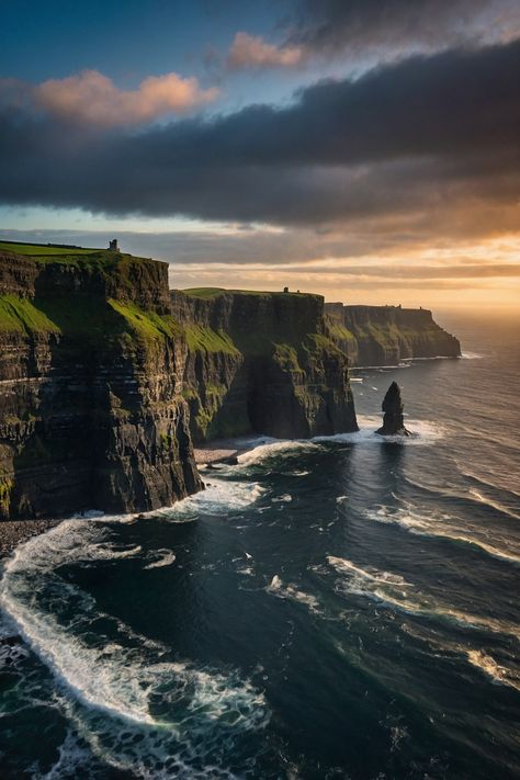 Cliffs of Moher, Ireland: A dramatic image of the Cliffs of Moher with sheer rock faces plunging into the ocean.  ✫ ━━━━━━∙⋆⋅⋆∙━━━━━━ ✫ Follow ➠ @AiArtImageGallery Follow ➠ @AiArtImageGallery ✫ ━━━━━━∙⋆⋅⋆∙━━━━━━ ✫ High quality prints & images through my online storefront link ♥ #MachineMadeArt #AutomatedArt #Landscape #Trending #Trendingnow #Artwork #Natureisamazing #Cozy #Stressrelief #Stressfree  #AutomatedArtwork #AmazingAI #AIInspiredDesigns #AIInspiredArtwork #AIAdventure Ireland Cliffs Of Mother, Cliffs By The Sea, The Cliffs Of Moher, Cliffs Of Moher Aesthetic, Ocean Cliff Aesthetic, Ireland Beautiful Places, Scottish Cliffs, Irish Cliffs, Ireland Landscape Nature