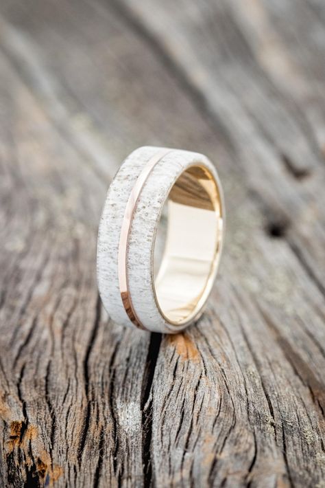 Antler Wedding Band The Golden Men's Ring | Etsy Cool Guy Wedding Rings, White Mens Wedding Ring, Elk Ivory Ring For Men, Creative Rings Unique, Mens Antler Wedding Band, White Gold Wedding Rings Men, Unique Mens Wedding Bands Diamonds, Men Wedding Rings Silver, Men’s Engagement Ring