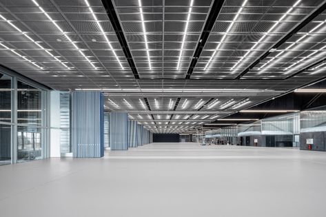 MEETT exhibition centre by OMA features perforated green facade Dance Practice Room, Practice Room, Dance Rooms, Green Facade, Exhibition Building, Exhibition Centre, Schematic Design, Event Hall, French Countryside