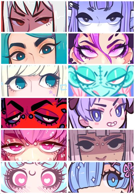 If anyone knows who the artist(s) is pls lmk Styles Of Eyes Drawing, Different Eye Drawing Styles, Eyes Styles Drawing, Eyes Cartoon Drawing, Character Design Eyes, Oc Eyes Ideas, Eye Styles Drawing, Cartoon Eyes Reference, Tumblr Art Style