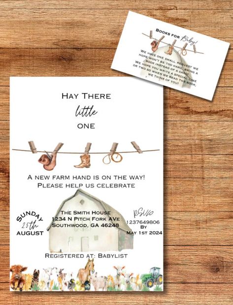 Farm Baby Shower Theme, Farm Baby Shower, Cowboy Baby Shower, Cowboy Baby, Farm Baby, Books For Baby, Baby List, Invitation Baby Shower, Farm Theme