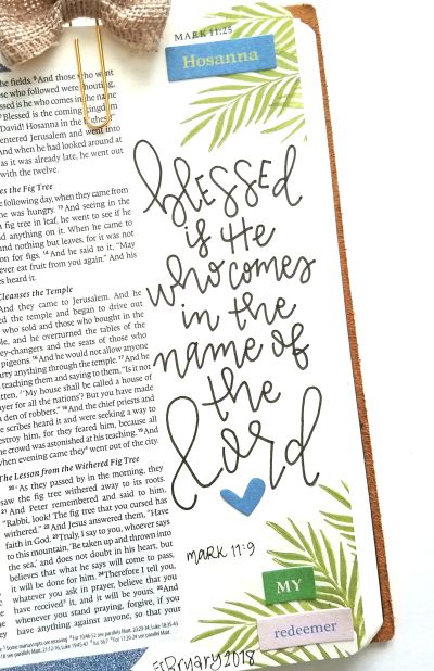 Bible journaling creative retreat kits hosanna Palm Sunday Palm Sunday Journaling, Mark 11 Bible Journaling, Palm Sunday Bible Journaling, Mark 3 Bible Journaling, Bible Journaling Mark, Mark Bible, Luke 4, Journaling Creative, Scripture Doodle