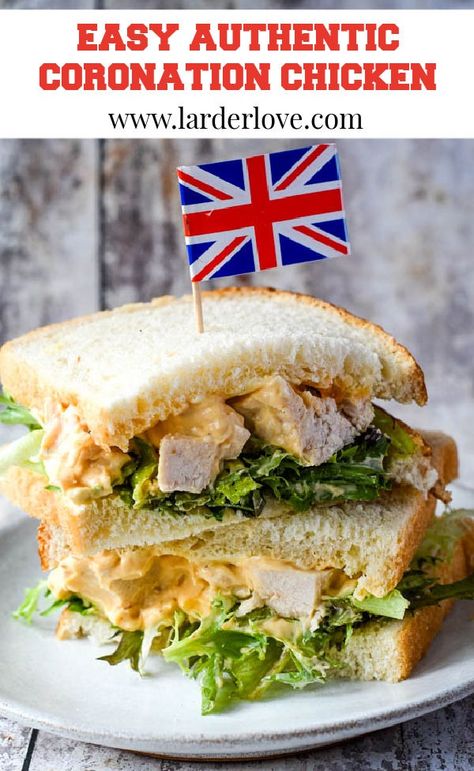 Quick and easy authentic coronation chicken recipe ready in 10 minutes, creamy and packed with flavour and the real thing #coronationchicken #chickenrecipes #chickensalad #larderlove Coronation Chicken Sandwich, Coronation Chicken Recipe, Coronation Chicken Salad, Coronation Chicken, Hunters Chicken, Luncheon Ideas, British Dishes, Salad Sauce, Party Dishes