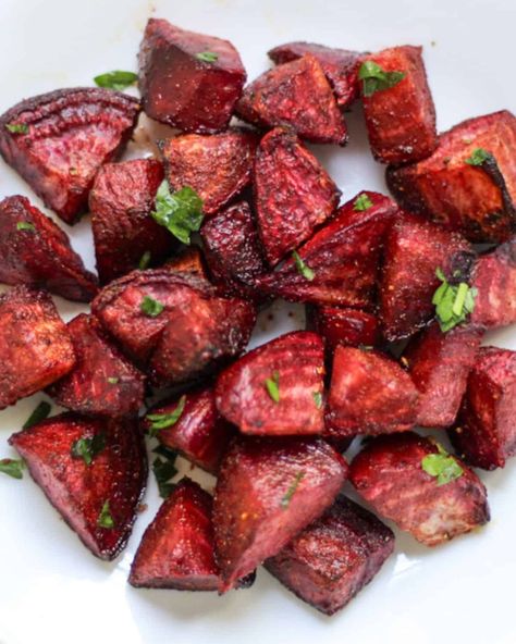 Quick Air Fryer Roasted Beets Cucumber Beet Salad, Salad Toppers, Fresh Beets, Mushroom Risotto, Roasted Beets, Garden Recipes, Vegetable Peeler, Yummy Sides, Fryer Recipes