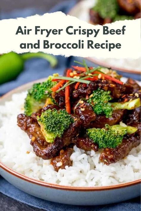 Air Fryer Crispy Beef and Broccoli Air Fryer Crispy Beef, Air Fryer Beef And Broccoli, Crispy Beef And Broccoli, Omurice Recipe, Air Fryer Beef, Beef And Broccoli Recipe, Grilled Chicken Breast Recipes, Salmon Teriyaki Recipe, Serve Over Rice