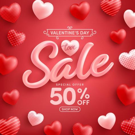 Valentine's Day Sale Poster or banner with sweet hearts on red background.Promotion and shopping template or background for Love and Valentine's day concept. Valentine's Day Poster Design, Shopping Template, Valentines Day Post, Valentine Poster, Valentines Illustration, Valentines Day Poster, Valentine Background, Small Business Packaging Ideas, Sweet Hearts