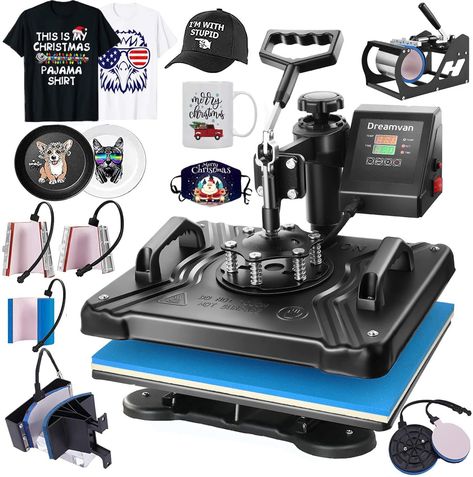 PRICES MAY VARY. 🧢【8 IN 1 HEAT PRESS & DIGITAL CONTROL】- Large screen display, silicone button, easy to operate with counting function; 3 modes are free to switch; upgraded heat press is more convenient to operate.Intelligent temperature control is more stable, fast printing, high-quality design is more durable, rotating hot stamping is smooth,the large space is suitable for clothes of various materials 🧢【FAST HEATTING & DOUBLE TUBE】- The heat transfer machine heating more and can make the pri T Shirt Press, Heat Press Transfers, Plates Diy, Mug Press, Digital Printer, Canned Heat, Heat Press Machine, Press Machine, Printing Machine