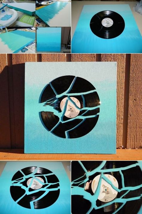 Vinyl Record Crafts Upcycle, Old Album Covers Vinyl Records Wall Art, Art With Records, Vinyl Record Decoration, What To Do With Old Records, Things To Do With Old Records, Things To Do With Records, Art On Records, Vinyl Diy Projects