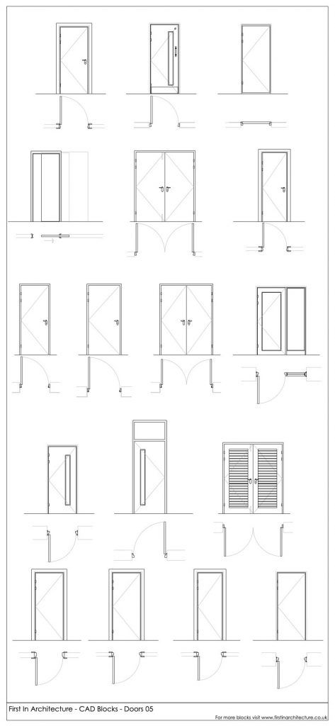 Free Door CAD Blocks 05 - First In Architecture Door Symbols Architecture, Plan Door Design, Door Plan Architecture, Door Elevation Drawing, Door Detail Drawing Architecture, Door Plan And Elevation, Cad Drawing Architecture, Window Design Architecture, Door Detail Drawing