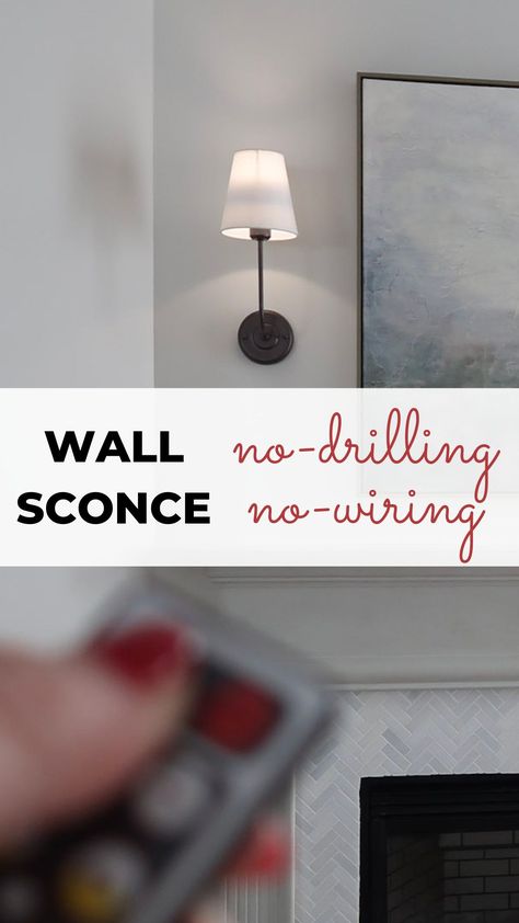 This renter friendly hack will make it possible to hang a wall sconce anywhere without wiring OR drilling! Fireplace Sconces Lighting, Porch Daydreamer, Hanging Sconces, Stairway Ideas, Sconces Fireplace, Front Door Entry, Wall Sconces Living Room, Ikea Wall, Sconces Living Room