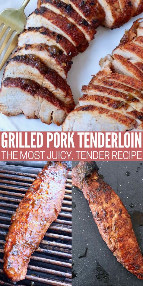 With just 3 ingredients and less than 30 minutes, make a juicy, tender Grilled Pork Tenderloin with this easy recipe! A lean pork tenderloin is coated in a flavorful bbq rub, tossed on the grill, then finished with either bbq sauce or pepper jelly for the best pork ever! Pork Tenderloin On The Bbq, Pork Tenderloin Recipes Bbq Grilled, Pork Tenderloin On Bbq, Pork Tenderloin Recipes On Grill, Pork Tenderloin Marinade For The Grill, Pork Tenderloin Bbq Grilled, Pork Tenderloin Recipes On The Grill, Pork Tenderloin Rub Recipes, Bbq Pork Tenderloin Recipes