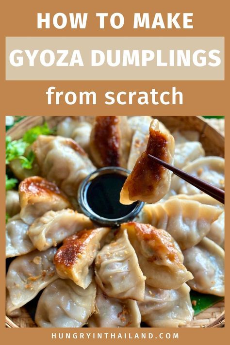 Learn to make pork gyoza with this simple guide; from easy homemade wrappers to delicious filling and dipping sauce, these dumplings are the perfect Japanese appetizer. Homemade Gyoza Recipe, Homemade Pork Dumplings, Gyoza Recipe Pork, Dumplings Recept, Gyoza Wrapper Recipe, Rolled Dumplings Recipe, Pork Gyoza Recipe, Pork Dumplings Recipe, Homemade Gyoza