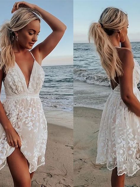 Lace Beach Dress, Lace Summer Dresses, Low Back Dresses, White Boho Dress, Langer Rock, High Waist Dress, Backless Mini Dress, Lace Dress Long, Floral Lace Dress