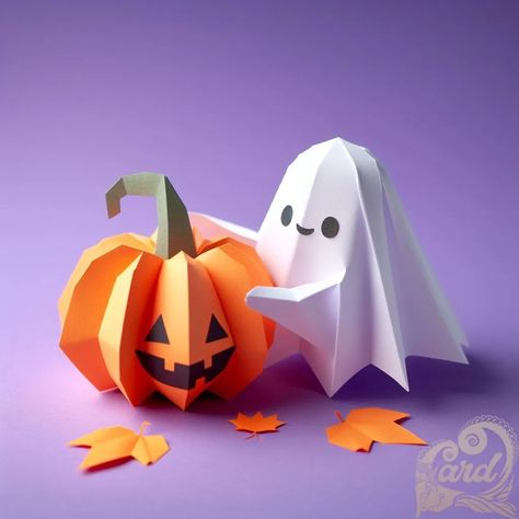 Halloween Paper Pumpkin, Origami Pumpkin Tutorial, Paper Ghosts Diy, Paper Ghost Craft, Ghost Paper Craft, Halloween Card Diy, Origami Halloween Decorations, Origami Ghost, Ocean Kids Crafts