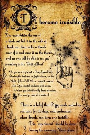 To Become Invisible Spell (Printable Spell Pages) | Witches Of The Craft®️️️️️️️️ Invisible Spell, Immortality Spell, Potion Of Invisibility, Invisibility Potion, Magickal Recipes, Witches Spells, Halloween Spell Book, Halloween Spells, Charmed Book Of Shadows