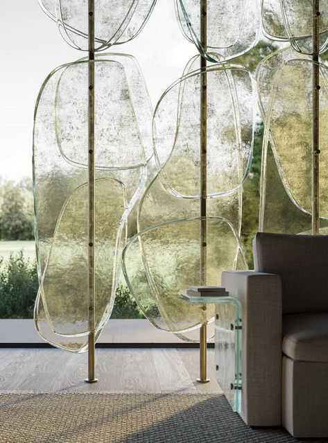 Sfogio: Contemporary Screen, Molten Glass Screen - Melt Collection | Arte Veneziana Glass Partition Designs, Partition Screen, Glass Partition, Partition Design, Partition Wall, Contemporary Wall Decor, Screen Design, Contemporary Glass, Glass Texture