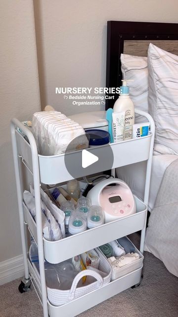 Bedside Cart For Baby And Mom, Nursing Utility Cart, Bedside Caddy For Baby, Bedside Nursing Cart, Baby Stuff Organization Ideas, Baby Bedside Cart, Bedside Cart For Newborn, 3 Tier Rolling Cart Ideas Baby, Baby Trolley Organiser