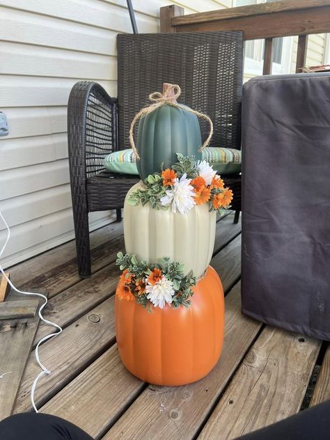 Dollar Tree Crafts & DIY with Instructions! + Freebies! 🥳 | Let’s see your stackable DT pumpkins | Facebook Fall Stackable Pumpkins, Diy Stackable Pumpkins, Dollar Tree Stackable Pumpkin Ideas, Stackable Pumpkins From Dollar Tree, Dollar Tree Stackable Pumpkins, Dollar Tree Stacked Pumpkins, Stacked Pumpkins Diy, Stackable Pumpkins, Stacking Pumpkins