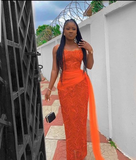 Orange Lace Asoebi Styles, Burnt Orange Lace Asoebi Styles, Burnt Orange Asoebi, Orange Asoebi, Burnt Orange Lace Dress, Ankara And Lace Styles, Wedding Asoebi, Lace Asoebi Styles, Lace Asoebi