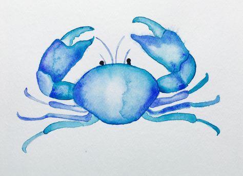 Watercolour Crab Paintings, Crab Drawing Simple, Watercolour Crab, Watercolor Sea Animals, Blue Crab Watercolor, Blue Crabs Art, Crab Watercolor, Crab Painting, Crab Art