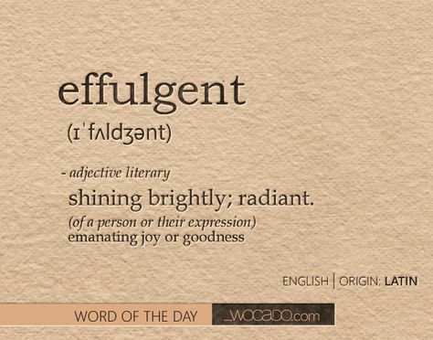 Something effulgent radiates light. On a clear day the sun can be quite effulgent. You might need a pair of shades. A light that is effulgent, shines out or radiates. A personality that is effulgent radiates warmth and goodness. When you’re in love, you have an effulgent or radiant look, as though sunlight were shining from your eyes. Shining Bright Quotes, Radiant Quotes, Warmth Quotes, Typewriter Quotes, Bright Quotes, Wellness Workshop, Unique Words Definitions, Light Quotes, Uncommon Words