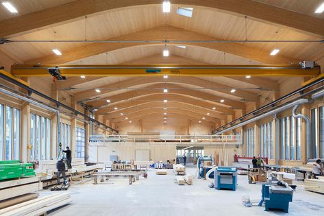 Small Factory Design, Warehouse Office Design, Warehouse Architecture, Wooden Workshops, Carpentry Workshop, Factory Architecture, Wood Facade, Wooden Facade, Timber Architecture