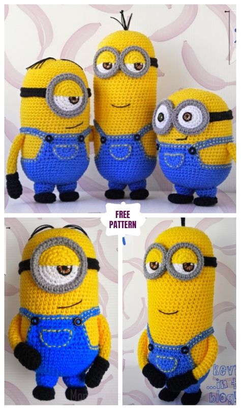 DIY Amigurumi Crochet Minion Free Patterns Crochet Smurf, Minion Crochet Patterns, Crochet Minion, Minion Pattern, Virkning Diagram, Crochet Toys Free Patterns, Diy Amigurumi, Amigurumi Minta, Crochet Toys Free