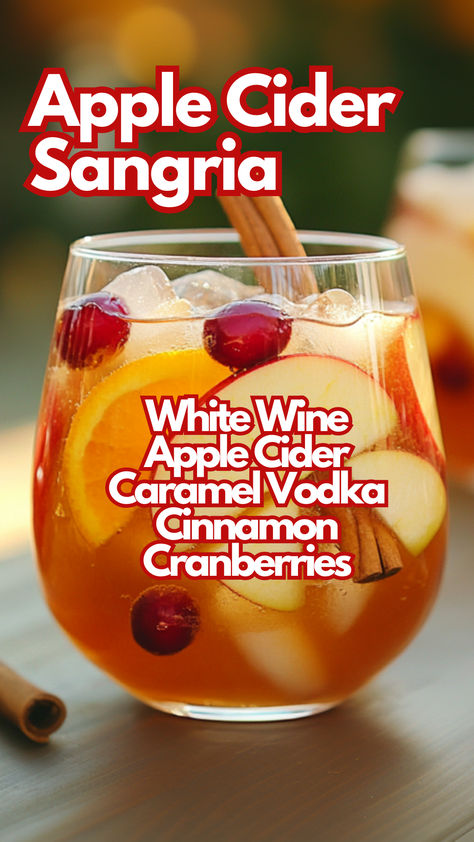 Apple Cider Sangria Apple Cinnamon Sangria, Drink Recipes Alcoholic Fall, Apple Cider Caramel Vodka White Wine, Cocktails Made With Apple Cider, Honey Crisp Apple Sangria, Halloween White Sangria, Apple Cider Sangria Recipe With Vodka, Fall Cider Sangria, Apple Cider Drinks Alcohol Fall