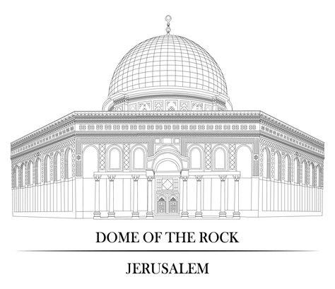 Dome Of The Rock Sketch, The Dome Of The Rock, Mosque Art, Dome Of The Rock, Islamic Quotes Wallpaper, Islamic Wall Art, Black And White Drawing, Islamic Pictures, The Stone