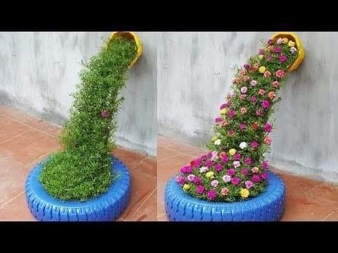 Plants For Small Gardens, Diy Garden Fountains, Flower Pots Outdoor, Garden Crafts Diy, Garden Art Sculptures Diy, Garden Artwork, Garden Art Projects, Garden Art Crafts, Beautiful Flowers Garden