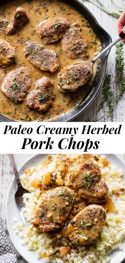 Paleo Pork Chop Recipes, Herbed Pork Tenderloin, Paleo Pork Chops, Paleo Pork Recipes, Pork Medallion Recipes, Pork Loin Chops Recipes, Paleo Running Momma, Pork Chops And Rice, Cooking With Fresh Herbs