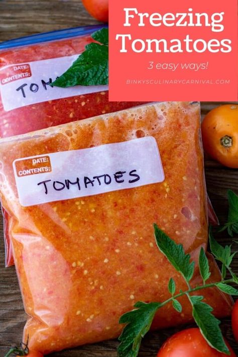 Freeze Tomato Sauce, Freezing Tomato Sauce, Freezer Tomato Sauce, Garden Tomato Recipes, Freezing Cherry Tomatoes, Too Many Tomatoes, Canned Tomato Recipes, Freezing Tomatoes, Preserving Tomatoes