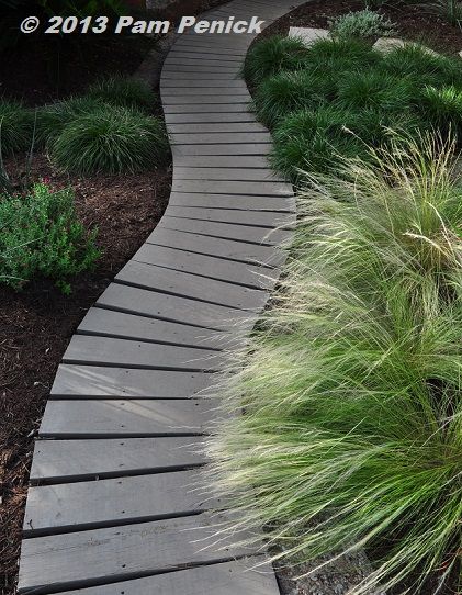 Trex Walkway Ideas, Trex Walkway, Asian Jasmine, Wood Walkway, Wooden Path, Backyard Walkway, Sago Palm, Pathway Landscaping, Walkway Ideas