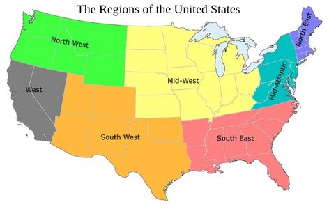 United States Regions Map Regions Of The United States, United States Regions, Us Geography, Us Regions, Midwest Region, Southwest Region, West East, United States Map, Graduate Program