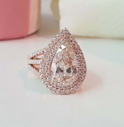 "14kt Rose Gold Finish 2.0 Carat Pear Cut Diamond Wedding Anniversary Ring, Sterling silver 925 Diamond Engagement Ring, Gift For Her, Gifts  EXCELLENT GIFT: for birthday, anniversary, holidays, stocking stuffers, graduation, Christmas, Valentine's Day, Mother's Day, Thank You or simply \"Thinking of You\" !~ Main Stone : Cubic Zirconia - White Moissanite Color - Near White !~ Specifications :   > Stone Shape: Round Brilliant cut > Main Stone Clarity: VVS1 > Stone Color : Near White > Cut Grade: Engagement Ring Double Halo, Pear Shaped Diamond Engagement Rings, Pear Cut Diamond Ring, Pear Moissanite Engagement Ring, Pear Wedding Ring, Pear Shaped Diamond Ring, Double Halo Engagement Ring, Double Halo Engagement, Ring Rosegold