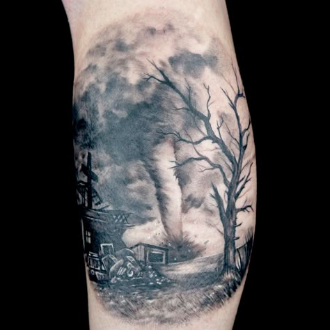 Tornado Tattoo by Pinz & Needlez (Jessy Knuckles & Allisin Riot) Tornado Wallpaper, Disaster Tattoo, Tornado Tattoo, Oklahoma Tattoo, One Punch Man Wallpapers, Tornado Gif, Tornado 250, Ink Master Tattoos, Storm Tattoo