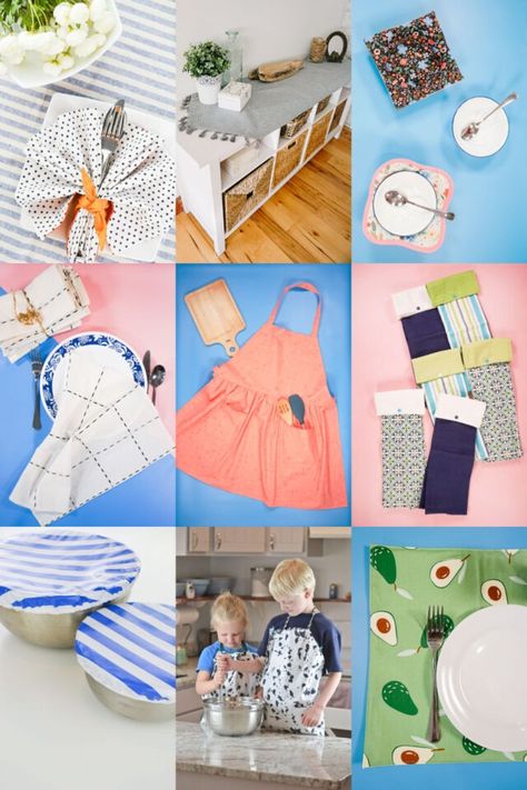 27 Kitchen Sewing Projects • Heather Handmade Sewing Kitchen Accessories, Kitchen Crafts Diy Sewing Projects, Kitchen Sewing Ideas, Kitchen Sewing Projects, Household Sewing Projects, Sewing Tutorials For Beginners, Pioneer Woman Placemats, Simple Sewing Projects, Kitchen Sewing