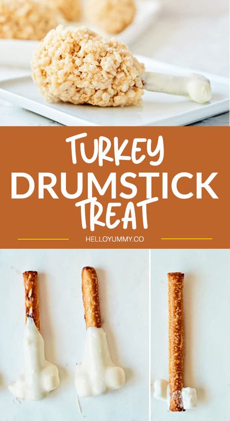 This Rice Krispie Turkey Drumstick Treat is an awesome Thanksgiving food for kids. Simple, tasty, and ready in minutes! #hellowonderful Drumstick Rice Crispy Treats, Pretzel Turkey Drumsticks, Turkey Drumstick Rice Krispie, Rice Krispy Turkey Drumsticks, Rice Krispie Turkey Legs, Thanksgiving Desserts Rice Krispies, Rice Krispie Drumsticks, Rice Krispie Thanksgiving Treats, Thanks Giving Treats For Kids