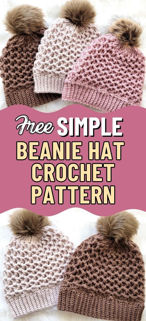 This simple beanie hat crochet pattern is a delightful women's crochet beanie free pattern with amazing texture. This DK weight crochet hat pattern can also be made in sizes Toddler, Child and Adult. This simple hat crochet pattern free tutorial comes with pictures and step by step instructions making it a crochet project even beginners can try! Crochet Hats Free Pattern Ladies Chunky, Free Crochet Beanies For Women, Fast Crochet Hats Free Pattern, Cable Beanie Crochet Pattern Free, Crochet Textured Hat, Crochet Hats In The Round Free Pattern, Free Crochet Ribbed Hat Patterns, Crochet Womens Hat Pattern, Crochet Ladies Hats