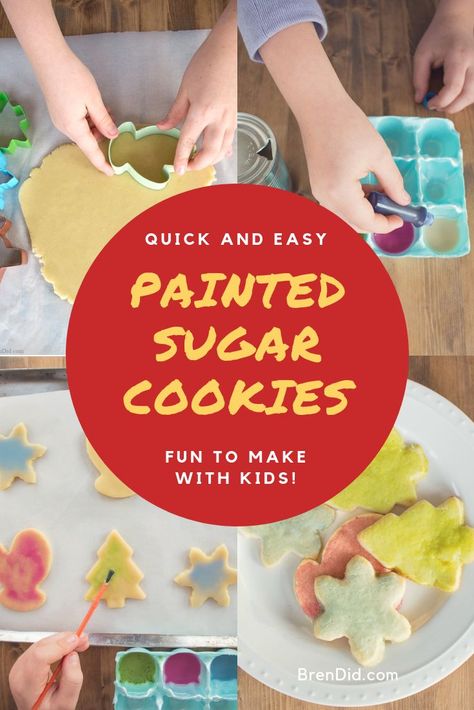 Learn how to use milk and food coloring to decorate sugar cookies with kids. Fun and tasty cookie decorating that is less messy!  #preschool #preK #snacktime #cookingwithkids #kidfriendlyrecipes #cookiedecorating How To Paint Cookies With Food Coloring, Cookie Paint Recipe, Preschool Cookie Decorating, Painting Cookies With Food Coloring, Cookie Painting For Kids, Decorating Sugar Cookies With Kids, Sugar Cookie Painting, Toddler Christmas Cookie Decorating, Cookie Decorating For Toddlers