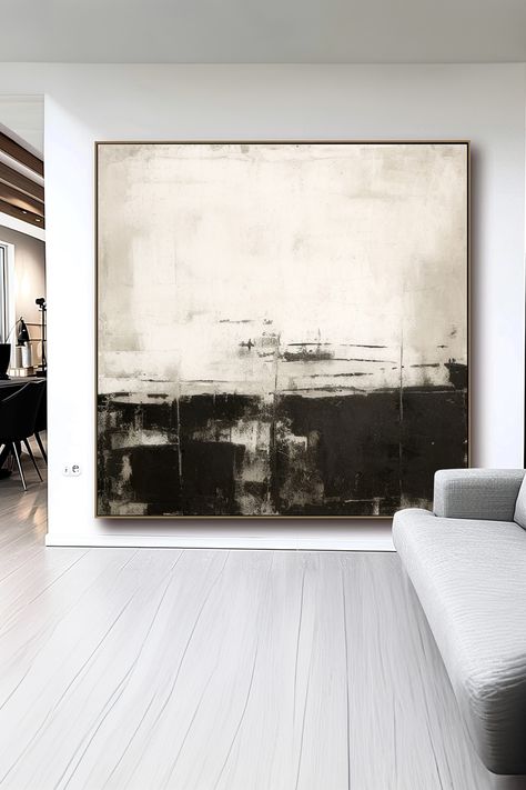 Original handmade abstract landscape painting with black brushstrokes on white canvas, creating a minimalist monochrome wall art piece Vertical Paintings, Painting Black And White, Black And White Wall, Black And White Wall Art, Abstract Landscape Painting, White Wall Art, Landscape Wall, Booth Design, Landscape Wall Art