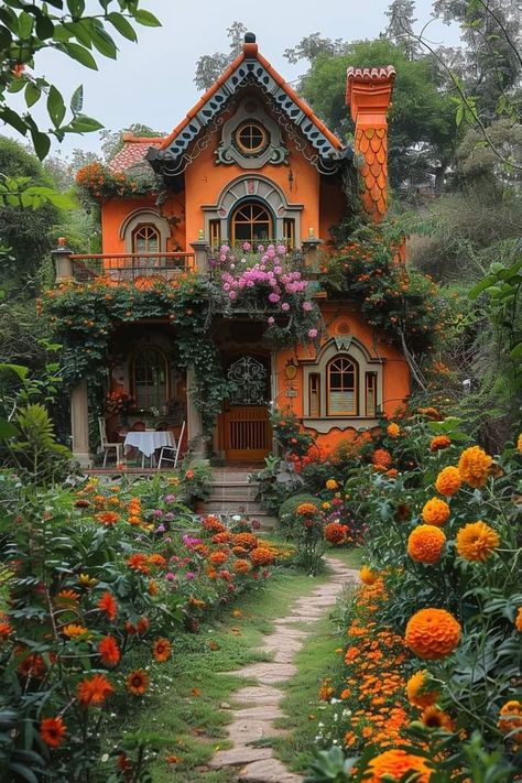 Whimsigoth Exterior, Whimsigoth Home Exterior, Maximalist Exterior House, Boho Cottage Exterior, Quirky House Exterior, Bohemian Exterior House, Colorful Houses Exterior, Whimsigoth House Exterior, Funky House Exterior