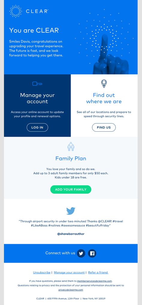 How CLEAR Uses Email to Enhance Customer Experience Announcement Email Design, Email Design Corporate, Edm Design Email Marketing, Corporate Email Design, Mailing Design Inspiration, Emailer Design Layout, Email Template Design Inspiration, Email Design Layout, Mailchimp Email Design
