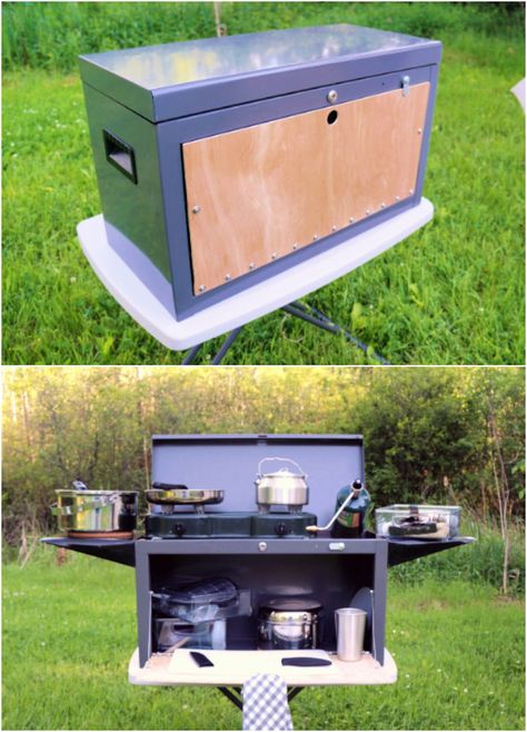 25 DIY Chuck Box Plans: Camp Kitchen Box Ideas Camp Kitchen Box Plans, Diy Chuckbox, Chuck Box Plans, Camp Kitchen Chuck Box, Portable Camp Kitchen, Camping Chuck Box, Camp Kitchen Box, Chuck Box, Camping Box