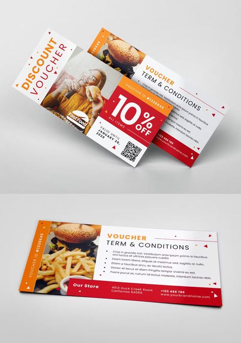 Fastfood Restaurant Gift Voucher Template PSD, AI Fastfood Restaurant, Food Vouchers, Restaurant Vouchers, Gift Voucher Template, Gift Voucher Design, Voucher Template, Voucher Design, Grab Food, Cleaning Gift