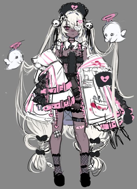 Ghost Vtuber Design, Vtuber Mascot, Ghost Vtuber, Adoptables Characters, Chibi Oc, Punk Character Design, Hoodie Art, Vtuber Ideas, Mecha Art