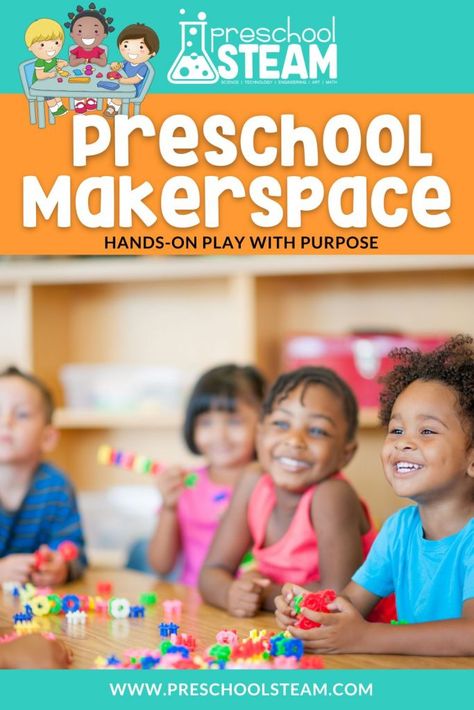 What is a makerspace? Makerspaces provide an environment where children can explore, tinker, and create using a variety of materials and tools. Preschool Steam, Steam Science, Stem Learning, Simple Machines, Emotional Skills, Hands On Learning, Preschool Math, Problem Solving Skills, Preschool Learning