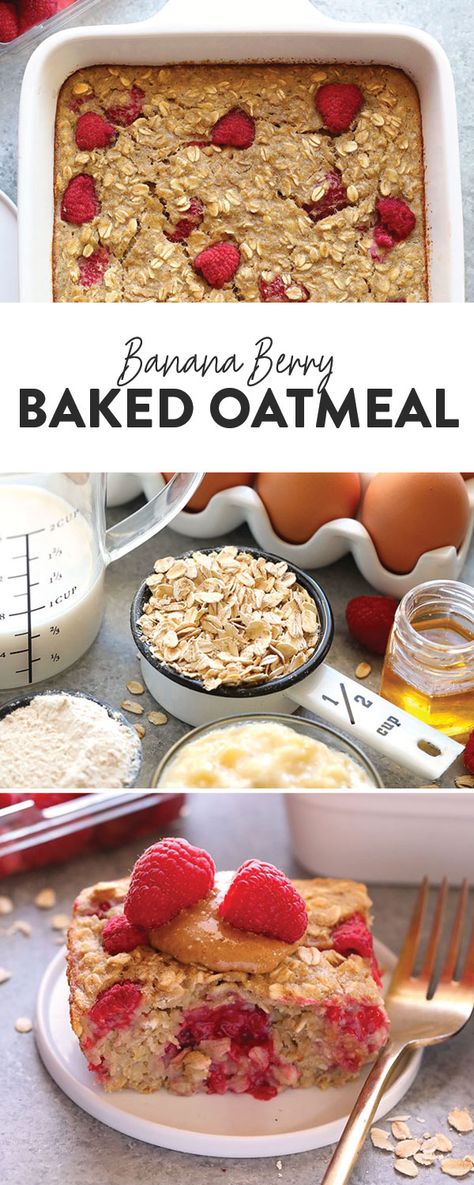 Meal prep this banana oatmeal berry bake for a healthy breakfast all week long! Banana Oatmeal Bake, Berry Bake, Berry Baked Oatmeal, Oatmeal Bake, Baked Oatmeal Healthy, Banana Baked Oatmeal, Baked Oatmeal Cups, Breakfast Low Carb, A Healthy Breakfast