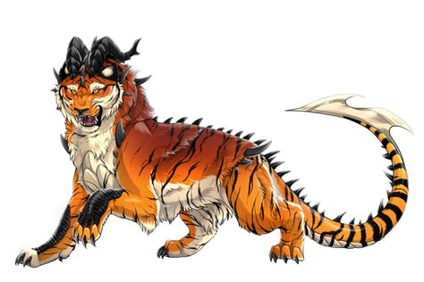 Fantasy Tiger Creature, Fantasy Tiger Art, Cat Beast, Tiger Monster, Winged Tiger, Fantasy Tiger, Tiger Dragon, Hybrid Art, Beast Creature